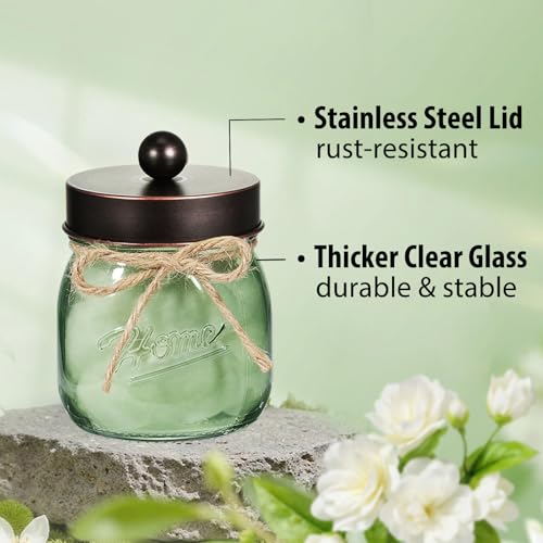 SheeChung 2 Pack Green Mason Jar Qtip Dispenser with Oil Rubbed Bronze Lids