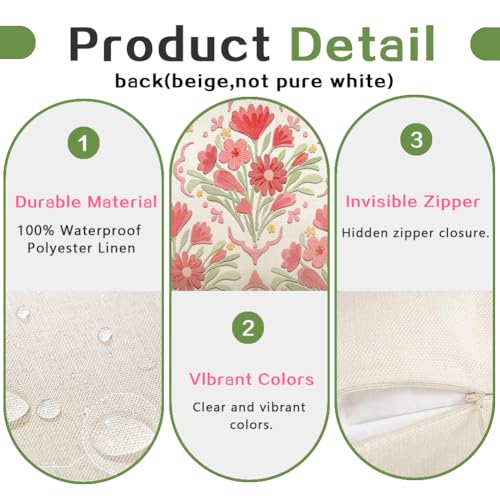 RABUSOFA Waterproof Outdoor Pillow Covers 18x18 Set of 2 - Spring Flower Decor, Red