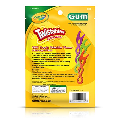 GUM Crayola Twistables Kids Floss Picks with Fluoride 90 Count