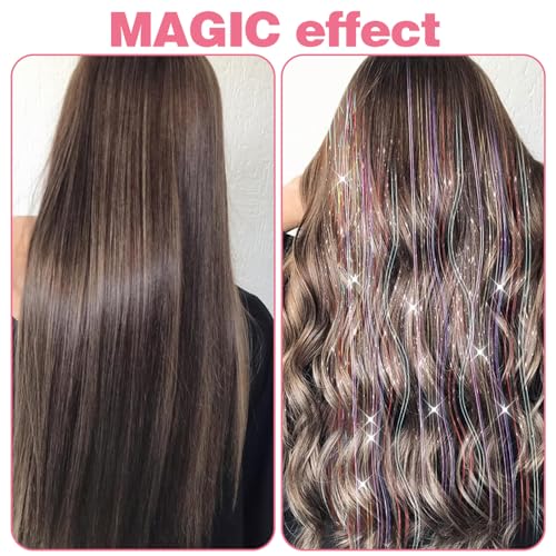 12Pcs Clip-In Hair Tinsel Kit - 23.5 Inch Glitter Extensions