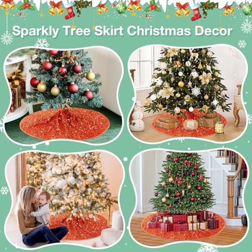 21 Inches Mini Christmas Tree Skirt - Orange Sequin Velvet for 4ft Xmas Tree