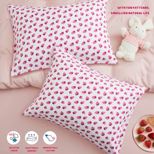Vonty Kids Microfiber Pillowcase Pink Strawberry Print 20x26in 1PC