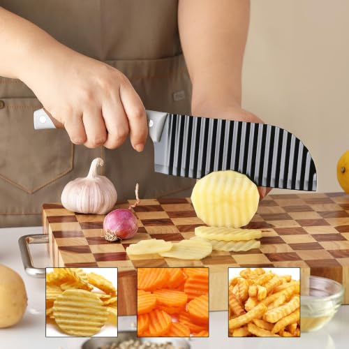 OLULU Crinkle Cutter for Veggies, Stainless Steel Wavy Fry Slicer