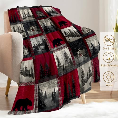 Rustic Bear Forest Decorative Blanket - Christmas 60x80 Inch Wool Throw