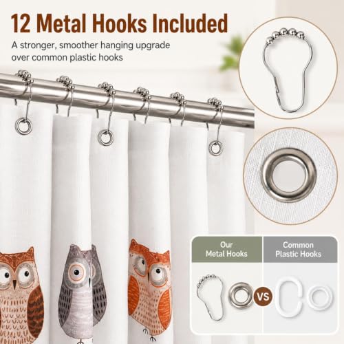 Funny Owl Shower Curtain for Kids Bathroom, 72x72 Inch