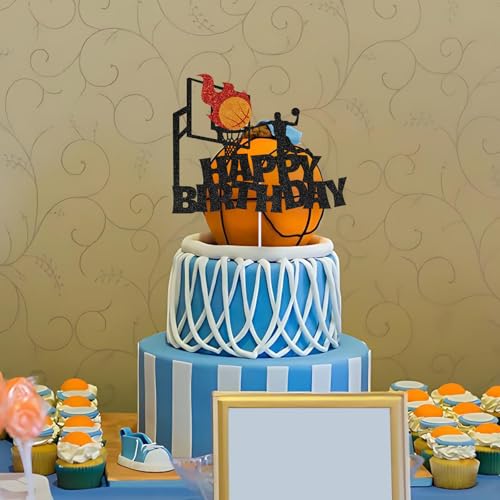 Basketball Happy Birthday Cake Topper Glitter Sport Party Decoration