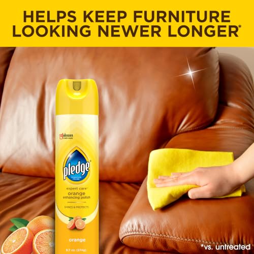 Pledge Orange Enhancing Polish Spray, 9.7oz (Pack of 3) - Wood & Furniture Cleaner