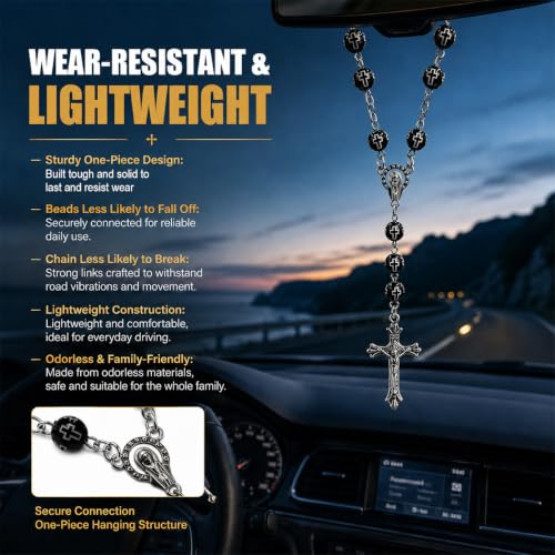 Personalized Cross Car Pendant - Elegant Rosary Rearview Mirror Decoration