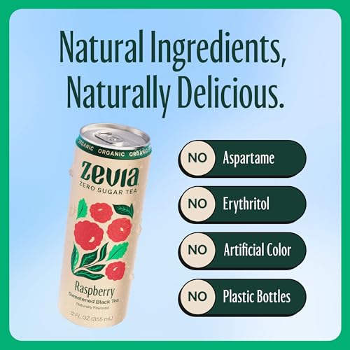 Zevia Organic Raspberry Black Tea - Naturally Sweetened, Zero Calories