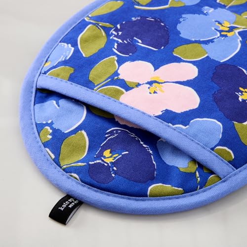 Kate Spade New York Painterly Bouquet Pot Holder 2-Pack Set, Heat Resistant, 100% Cotton with Printed Non-Slip Silicone Grip, Blue/Green/Rose, 8"X10"