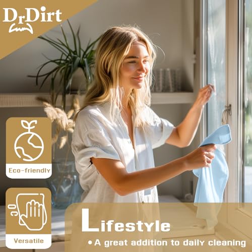 DrDirt Microfiber Glass Cleaning Cloths - 5 Pack, Lint-Free