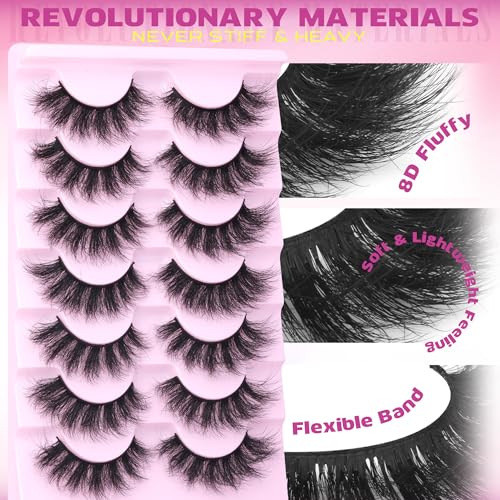 EYDEVRO 18mm Cat Eye Faux Mink False Eyelashes 8D Wispy Strip Lashes 7 Pairs