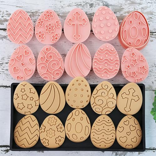 10-Piece Easter Egg Cookie Cutter Set - 3D Plastic Stamps for Baking