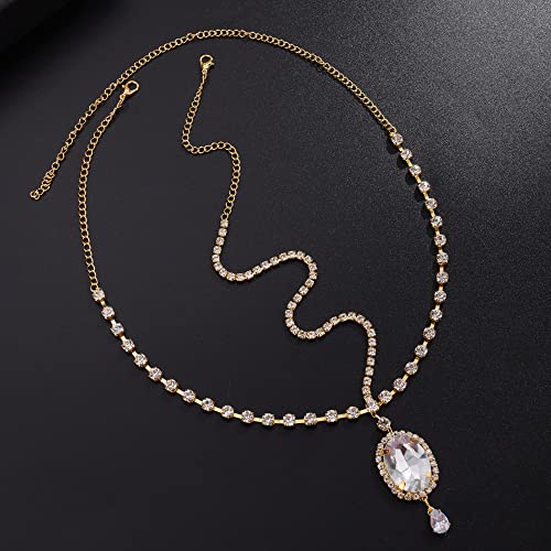 Missgrace Gold Rhinestone Waterdrop Bridal Head Chain Headpiece