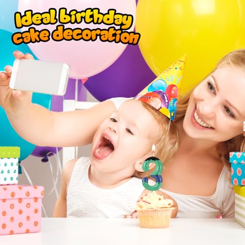 Conelist Number 3 Green Giant Birthday Candles Cake Topper, Party Decor