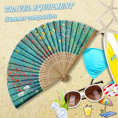 Salutto Bamboo Folding Hand Fan - Italian Garden Print, 9-Inch