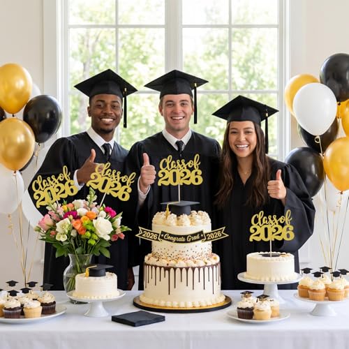 Class of 2026 Graduation Centerpieces - 12 Double-Sided Glitter Sticks