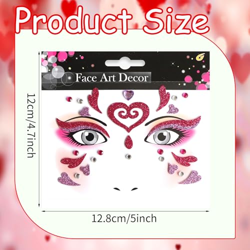 Valentine Face Gems Stickers Red Heart Lip Crystal Rhinestones 2 Sheets