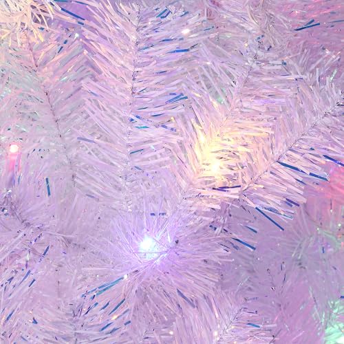 4ft 6in Prelit White Artificial Christmas Tree with 150 Warm White Lights, Snow Flocked, Foldable Base, Holiday Decor