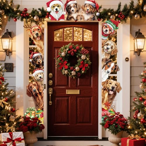 Christmas Dog Door Banner Set - Holiday Porch Decorations, 72.8 x 35.4 in, 3 Pieces