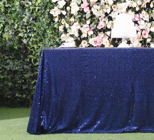 Navy Blue Sequin Rectangle Tablecloth 90x132 Inches for Party Wedding Celebration