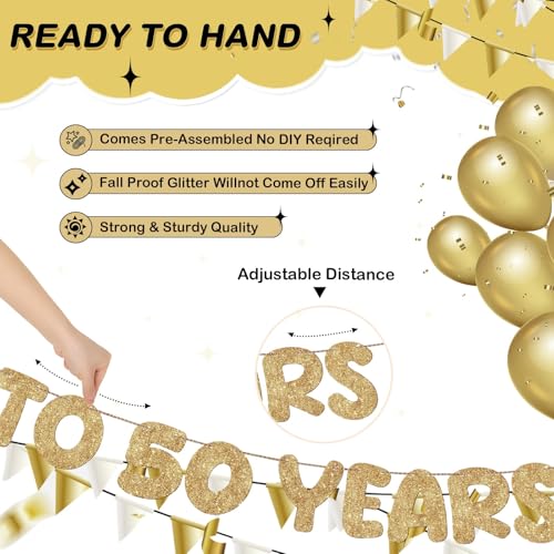 Cheers and Beers to 50 Years Gold Glitter Banner for 50th Birthday Party
