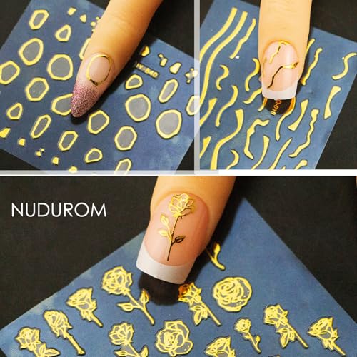 120 Sheets Gold Nail Art Decals - 3D Self-Adhesive Geometric & Floral Stickers