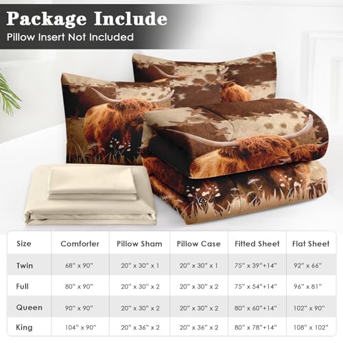 WeCozy Highland Cow Full Comforter Set with Sheets - Soft Microfiber Bedding