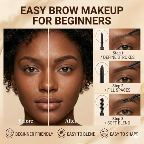 LAVONE 3-Pack Waterproof Eyebrow Pencil with Brush, Long-Lasting Black Brow Pencil Set
