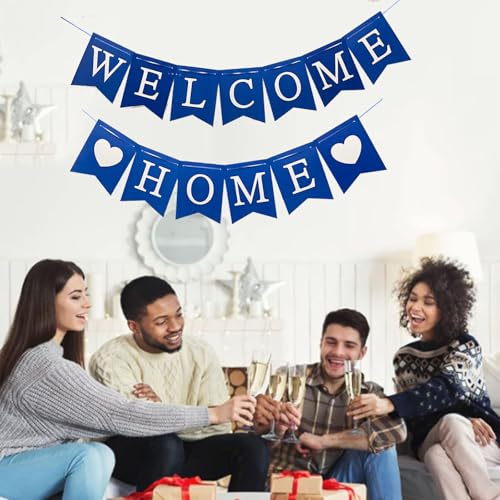 Blue Welcome Home Banner - Glitter Bunting for Baby Shower & Military Return
