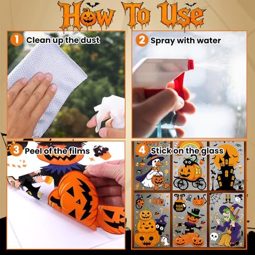 8 Sheets Halloween Window Clings Decor - Spooky Ghosts, Pumpkins & Bats