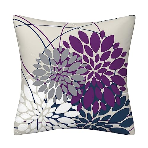 Navy Blue & Purple Dahlia Floral Throw Pillow Covers, 16 x 16 Inch, Set of 2