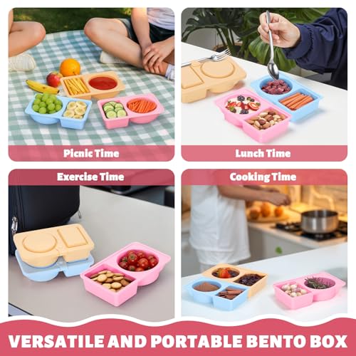 FACAJO 3-Piece Reusable Silicone Snack Containers - Dual Compartment