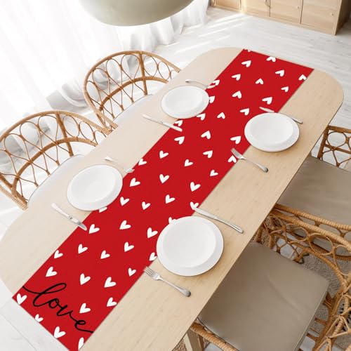 Valentine's Day Reversible Linen Table Runner 13 x 72 Inch Red and Pink