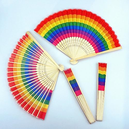 SaktopDeco Rainbow Folding Fan - 4 Pack Handheld Bamboo Fans