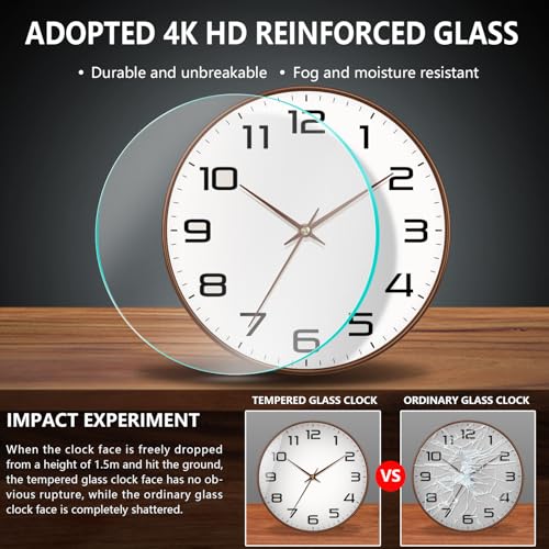 Woodgrain Silent Wall Clock - 8 Inch Battery Operated, Large Easy-to-Read Numbers