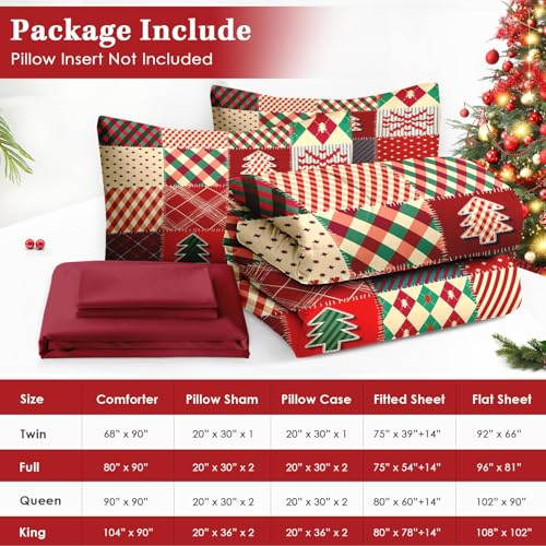 WeCozy Queen Christmas Patchwork Comforter Set with Sheets - 7 Pieces