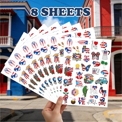 Puerto Rico Temporary Tattoos - 200+ Flag & Cultural Designs, 8 Sheets