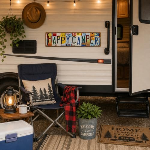 Happy Camper Vintage Tin Sign for RV Lovers | 16 x 4 Inches