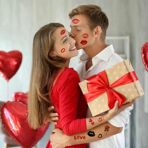 Valentine Lip Temporary Tattoo Stickers - 20 Sheets Heart Designs