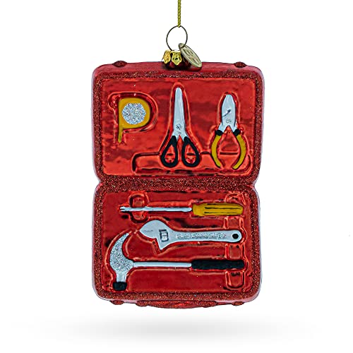 Handyman Glass Christmas Ornament with Toolbox - Holiday Decor