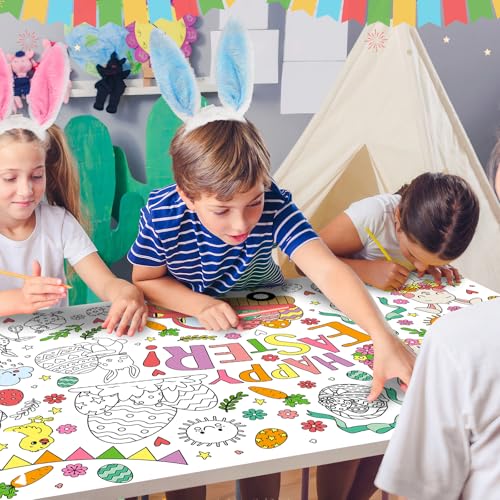 Giant Easter Coloring Poster & Tablecloth - 53x33 Inch Jumbo DIY Banner