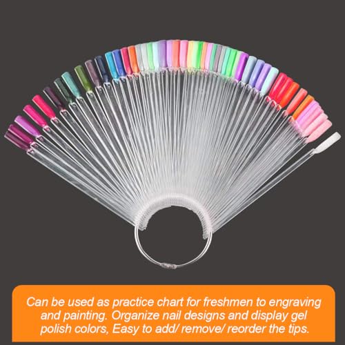 JASSINS 50Pcs Clear Nail Swatch Sticks and Polish Display Tips with Ring