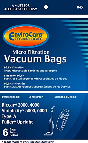 EnviroCare Replacement Vacuum Bags for Riccar & Simplicity Type A (6 Pack)