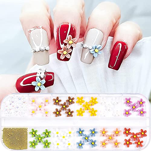 Tyemp 3D Flower Nail Charms Kit with Rhinestones and Caviar Beads