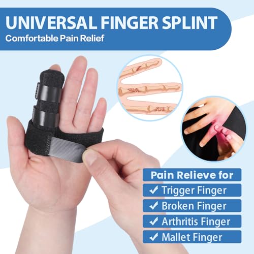 1 PC Trigger Finger Splint, Three Straps Ajustable Finger Brace for Alleviating Finger Locking, Popping, Bending, Tendonitis, Stiffness, Pain Relief, Fits Left and Right Hand (1, Black)