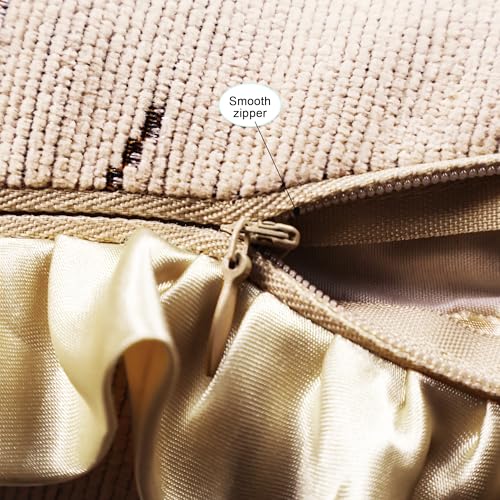 Chenille Ruffle Throw Pillow Covers 12x20, Set of 2 - Beige