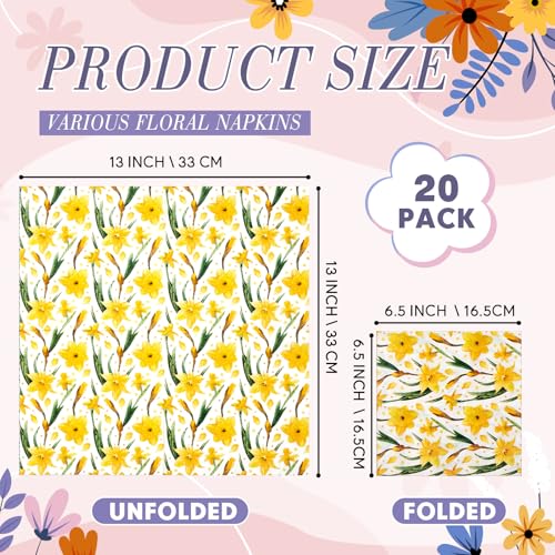 Crtiin 20 Pack Floral Cocktail Napkins for Parties & Crafts