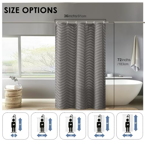 Grey Chevron Shower Curtain - 36x72 Inch Soft Fabric Privacy Curtain