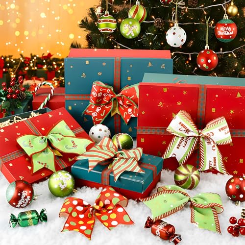 Christmas Tree Ornaments Set with Glittering Red and Green Balls and Bows - 48 Pieces